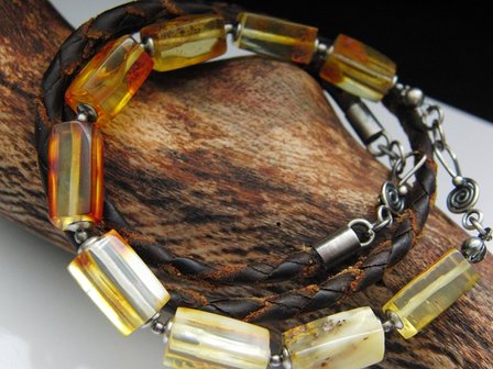 Zilveren Armband met Barnsteen &quot;Barnsteen Kubussen&quot;
