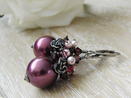 Zilveren Oorbellen met Parels &quot;Roses&quot;