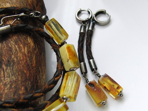 Zilveren Armband met Barnsteen "Barnsteen Kubussen"