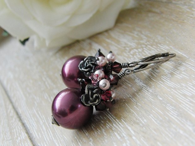 Zilveren Oorbellen met Parels "Roses"